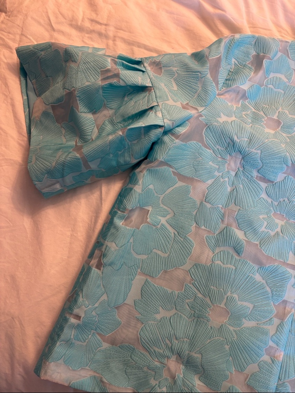 Tuckernuck Light Blue Floral Jacquard Puff Sleeve Blouse - Picture 5 of 9